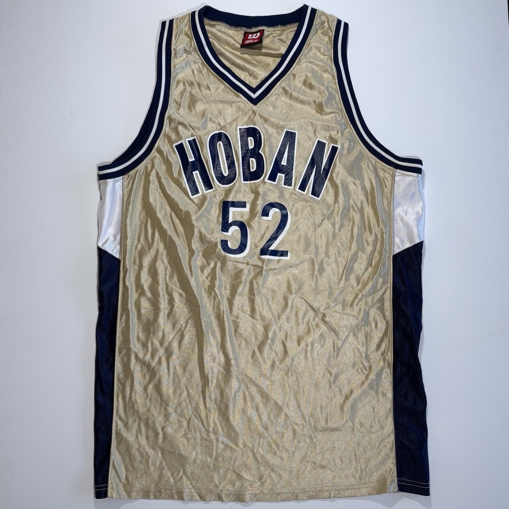 Vintage‎ Wilson Hoban #52 Gold, White, & Navy Blue Basketball Jersey Size 46
